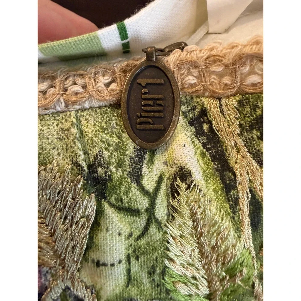 Pier 1 Imports Throw Pillow Green Embroidered Bunny Rabbit Plaid 14 x 14 Spring